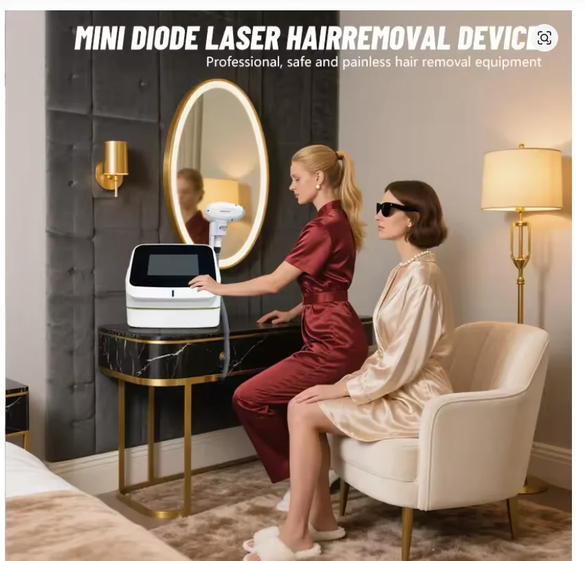 Ice Titanium Handle Mini 808nm Diode Hair Removal Machine, External Water Tank & Semiconductor Cooling for Salon