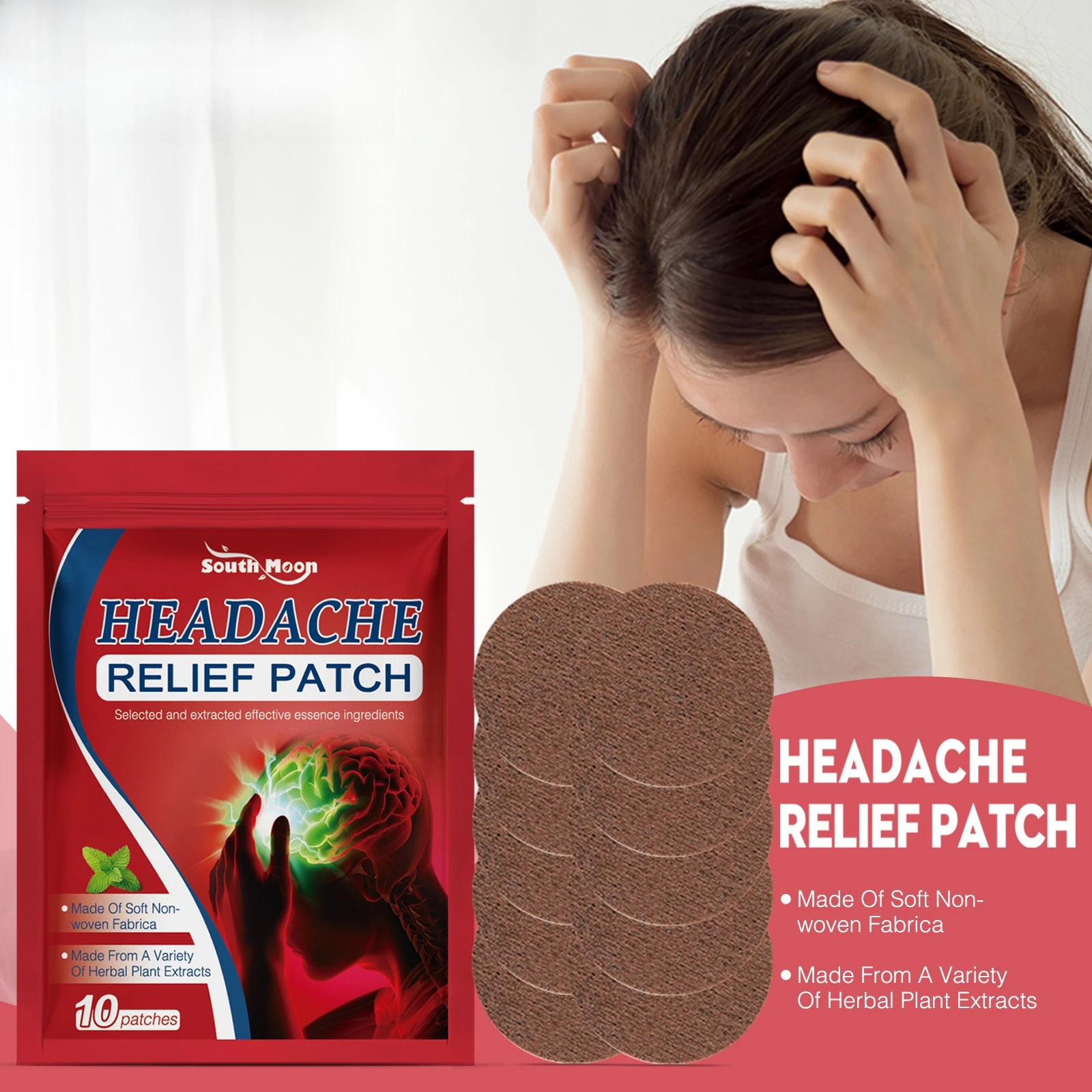 

10pcs Head Soothing Patch for Soothing Dizziness, Headache, Dizziness, Body Care Acupoint Patch