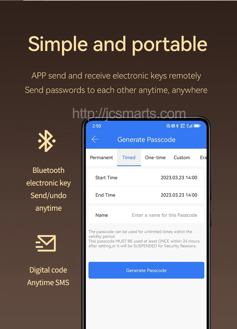 Neuankömmling Wifi Remote Ttlock App Keyless Security NFC-Karte Finger abdruck Passwort Digital Smart Locks mit 8 stücke Batterien betrieben – Detail 6