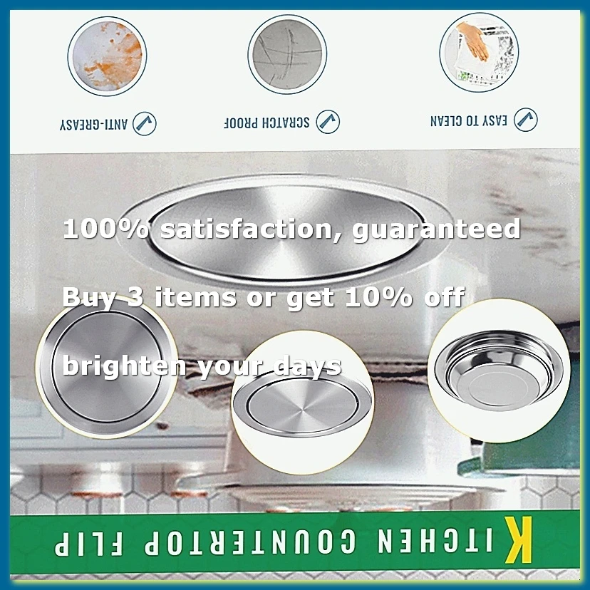 Stainless Steel Garbage Flap Lid Trash Bin Cover Flush Built-in Balance Swing Flap Garbage Lid for Kitchen Counter Top C