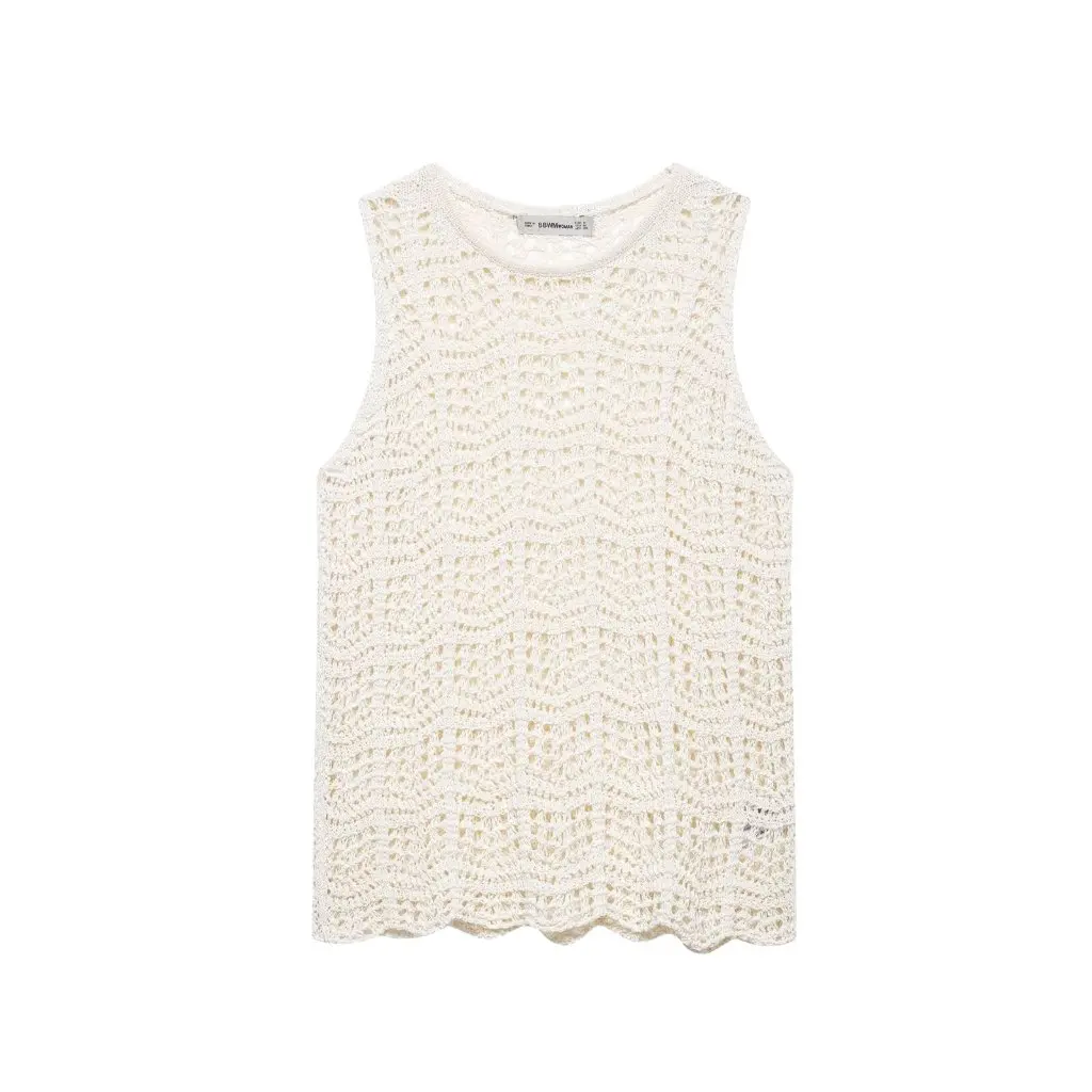 

Women's Classic Knitted Pure Color Mesh Floral Embroidery Top Versatile Summer New Arrival Fashionable Solid Color Knitwear
