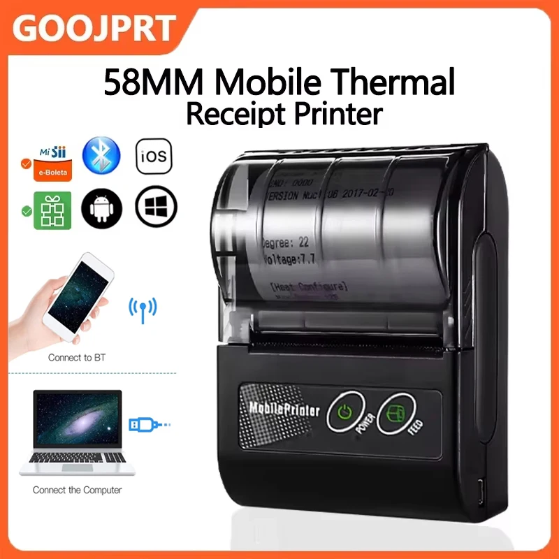 

Портативный принтер этикеток 58 мм, Bluetooth, беспроводной принтер чеков, термокарманный принтер для малого бизнеса, ваучерная машина 2025
