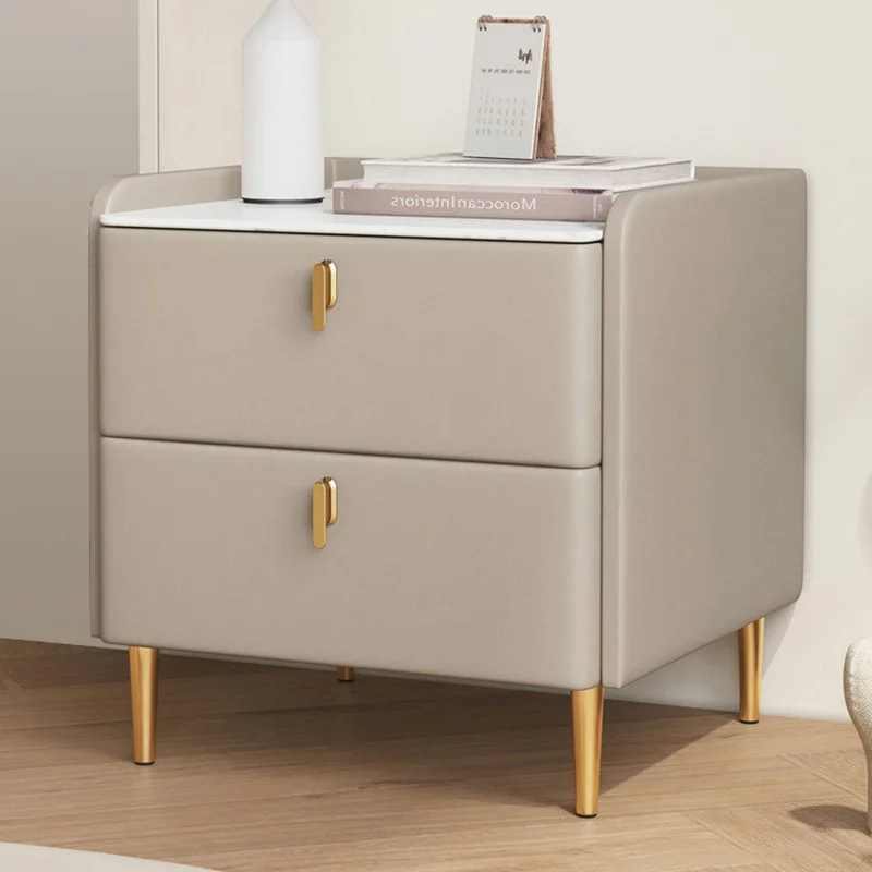 

Light luxury bedside simple modern bedroom solid wood rock slab storage cabinet