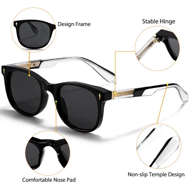 HBK Retro Herren-Sonnenbrille, klassisch, polarisiert, mit Propionsäure-Pin, quadratischem Rahmen, Damen-Outdoor-Brille, unverzichtbar, UV400 – Detail 1