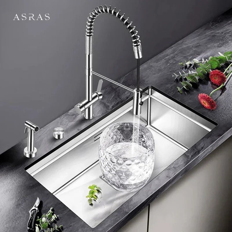 ASRAS Large Size Handmade Kitchen Sink SUS 304 Stainless Steel 4mm Thickness Undermount Installation Handmade Kitchen Sinks