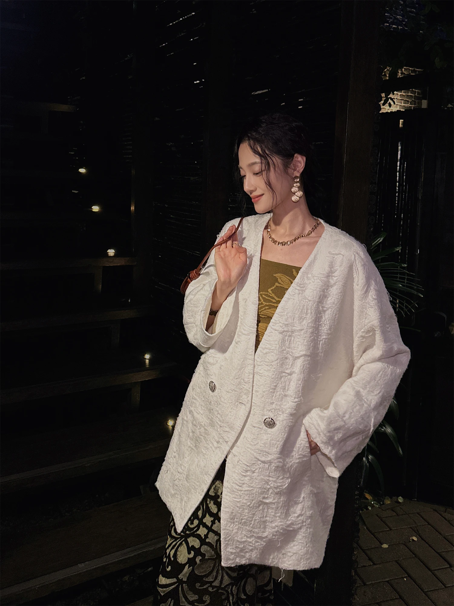 

Sanji Bla Flower Double Layer Weave Tassel Trim Fce Lined Zen Sle Coat New 2025 Faion Trend Women's Busin Suit