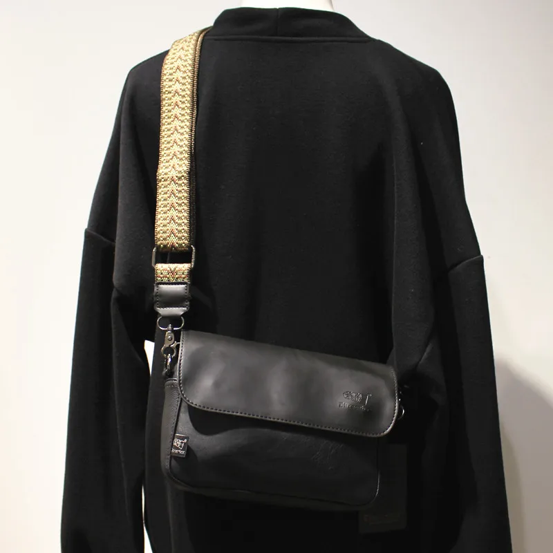 Street Style Men's Backpack Crossbody Phone Bag  Ribbon Vintage Chest Bag Soft PU Leather Zipper Closure Casual Bag