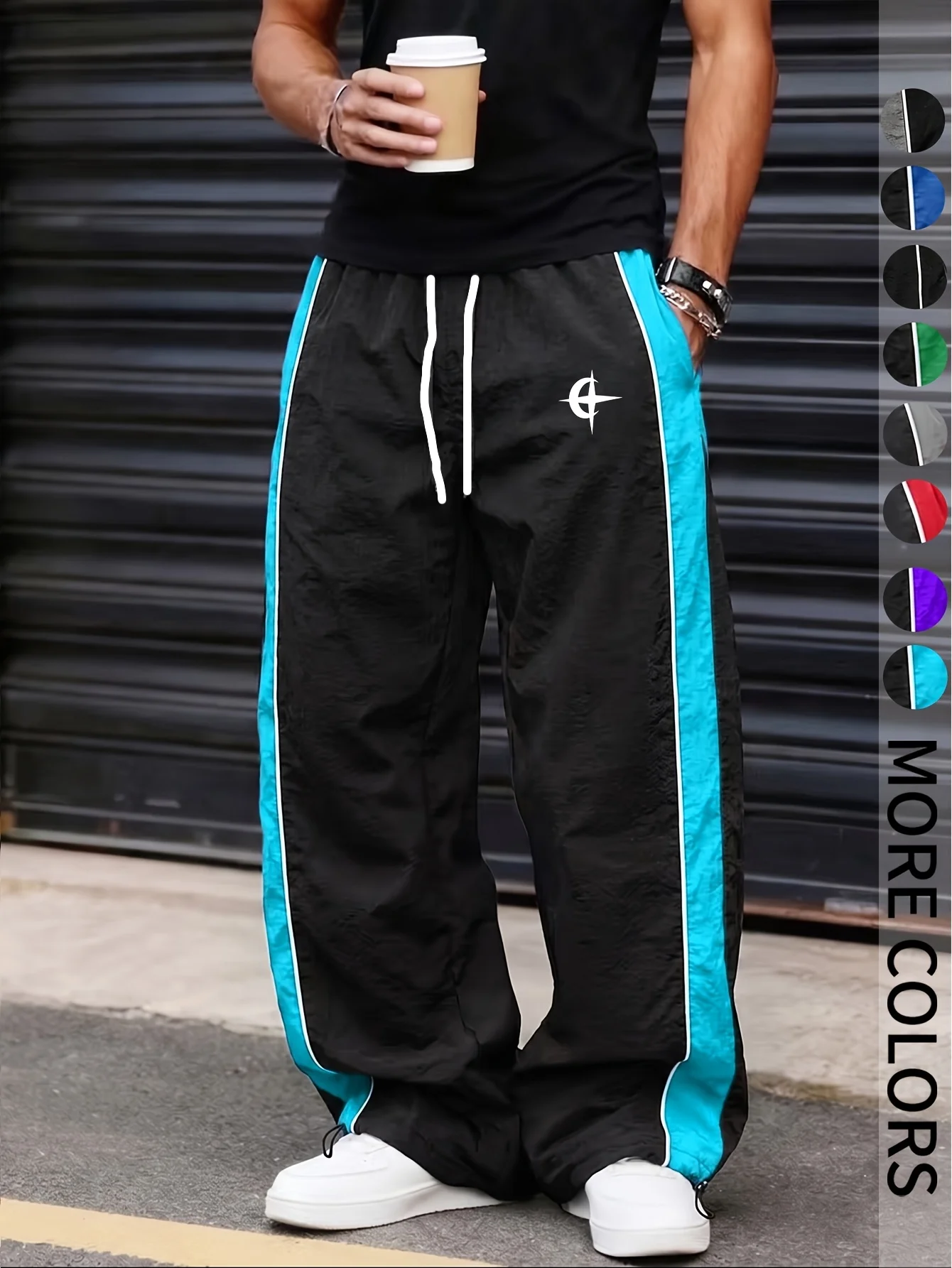 2026 Hip-Hop Loose Straight Pants mit Minimalistischem Kreuz-Stern-Grafik-Design, Kordelzugbund, Mehrfarbig, Schnelltrocknend, Streetwear Jogginghosen für Kinder – Detail 10