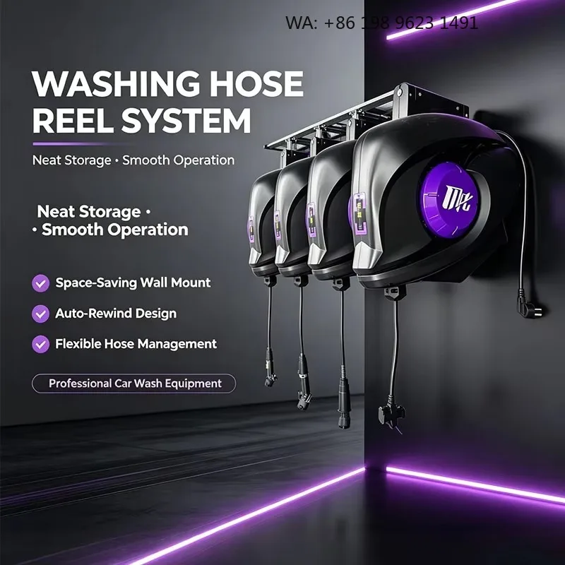 7-in-1 Retractable Car Wash Hose Reel Ceiling Mounted Multi-Function Hose Reel Set for Water,Air,ity,Foam & Detailing
