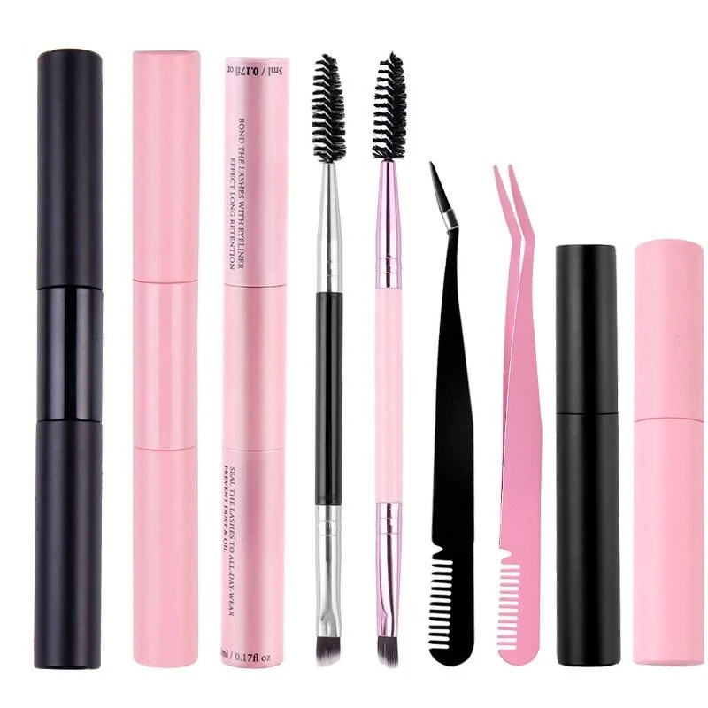 Lash Bond and Seal Eyelash Clusters Lasting  Double-Ended Fixed Eyelashs Glue Remover Tweezers Kit Eyelash Curler Brush Kit Tool