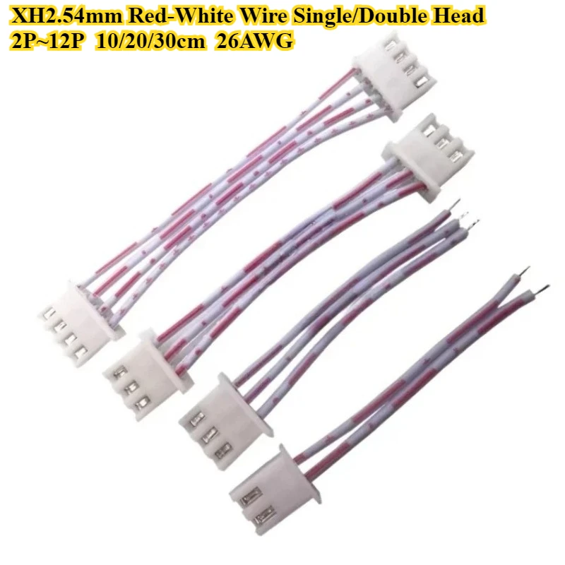 

10Pcs XH2.54mm Red-White Wire Single/Double Head 2P/3P/4P/5P/6P/7P/8P/9P/10P/11/12P Wire Length 10/20/30cm 26AWG Electronic Wire