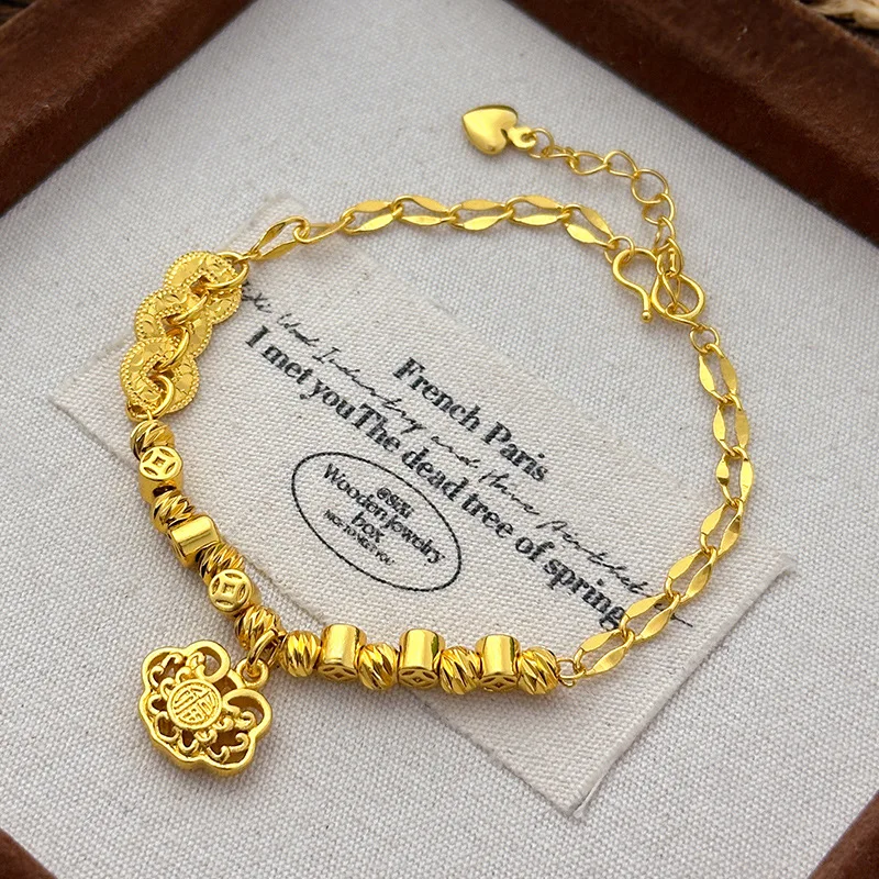 

Gold Shop Same Style 9999 24K Real Gold Women's Gold Bracelet with hollowed out Ruyi Golden Fortune Party Gift Exquisite Jewelry