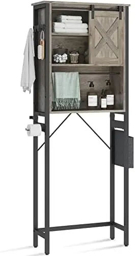 

Over The Toilet Cabinet, Farmhouse Bathroom , 4-Tier Bathroom Shelves, Over Toilet Bathroom Organizer with Bag and Hooks, Vint