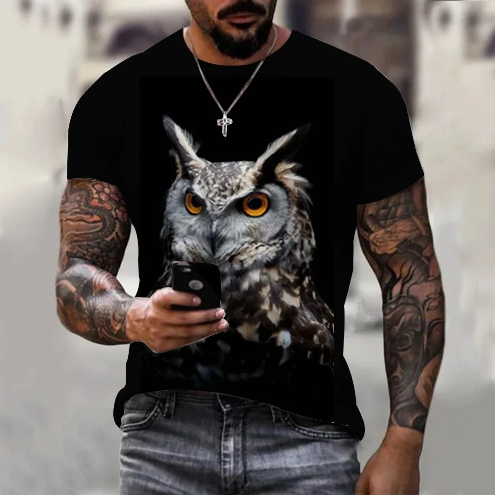 Animal Owl Graphic 3D Printed Summer Men\'s O-Neck T-shirt Casual Short Sleeve Oversized Pullover Fashion Streetwear Men Clothing