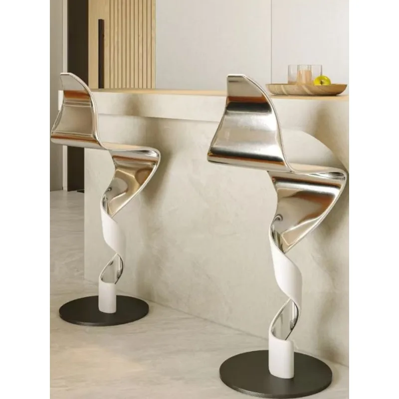 

Tall Bar Stool Chair Bar Art Twist Stainless Steel Back Chair Spiral Chair Modern Dining Chair