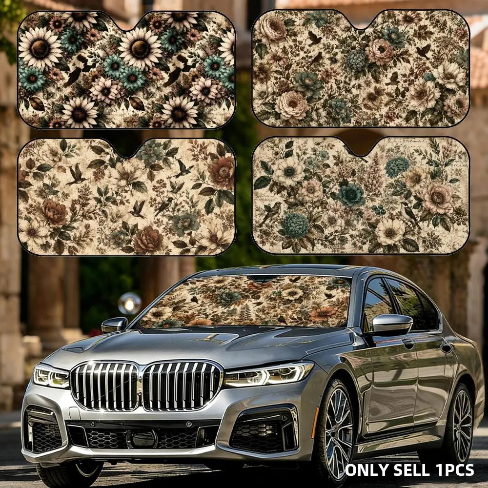 Bohemian floral art Sun Visor Foldable Aluminum Foil Car Windshield Sun Shade - UV Protection & Heat Insulation Visor