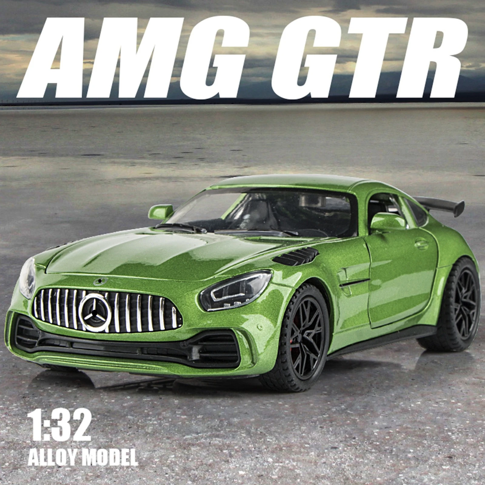Modelo de coche de aleación Mercedes Benz AMG GT-R a escala 1:32, adornos, puertas y capó del motor, maletero se pueden abrir, juguetes eléctricos para niños