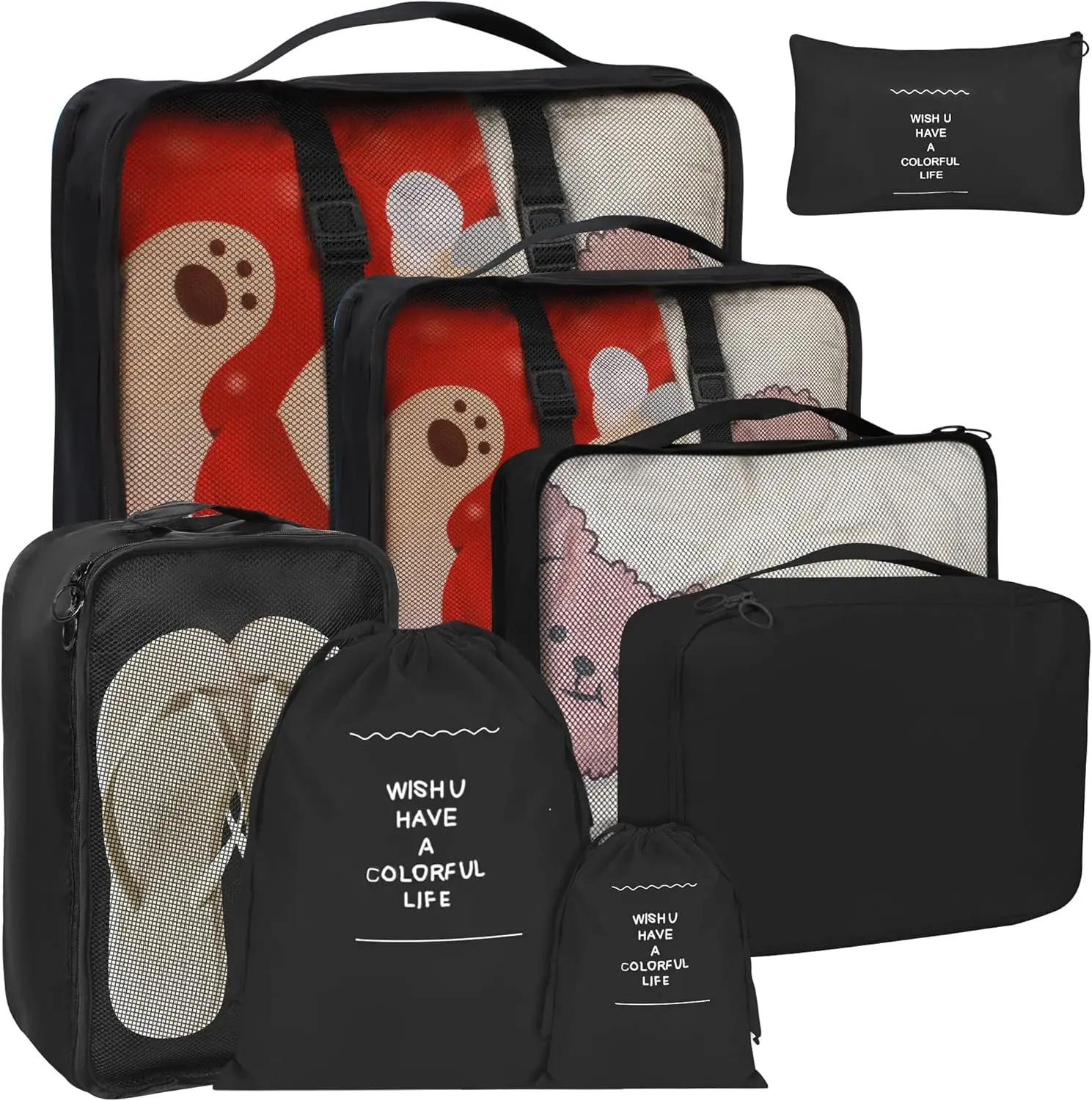 Juego de 8 Cubos de Embalaje para Viaje con Bolsas para Ropa y Zapatos, Organizador de Maletas para Hombres y Mujeres