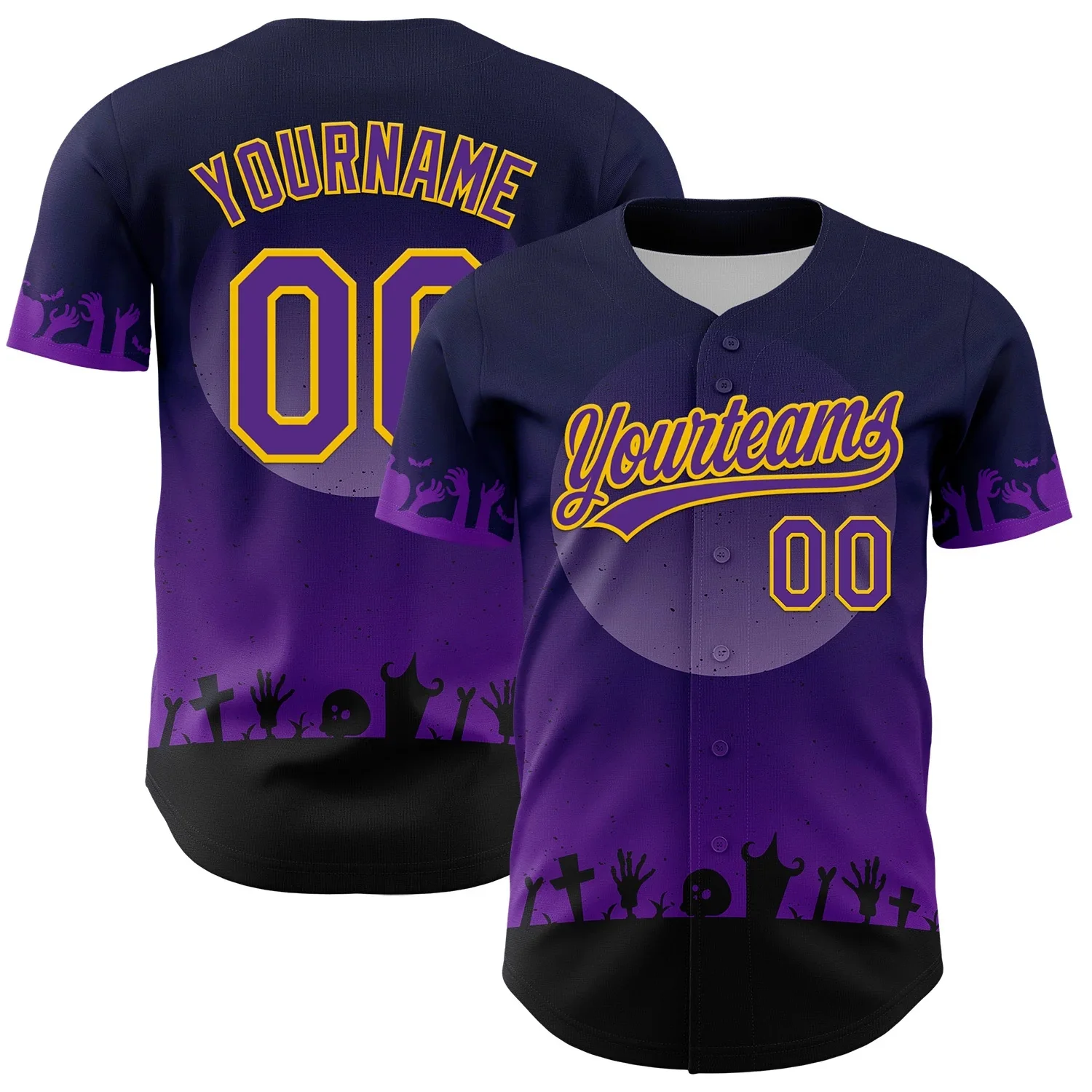 Custom Name Black Purple-Yellow Halloween Skull Pattern 3D Printed Men's Baseball Jersey Streetwear Unisex Baseball Shirt KS-77