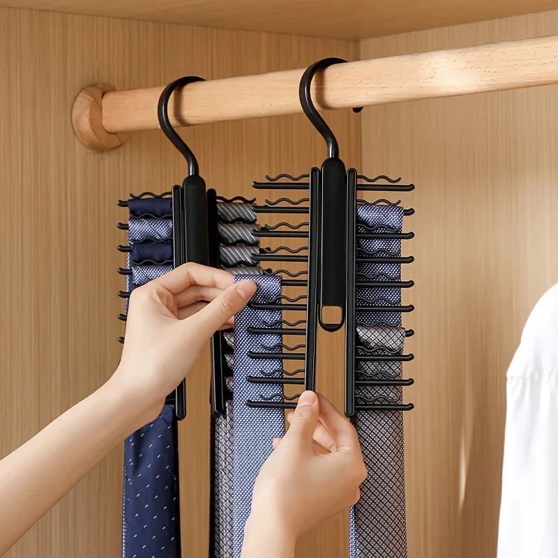 Tie Rack Holder,Rotate to Open/Close Tie and Belt Hanger with Non-Slip Clips,360 Degree Swivel Space Saving Organizer