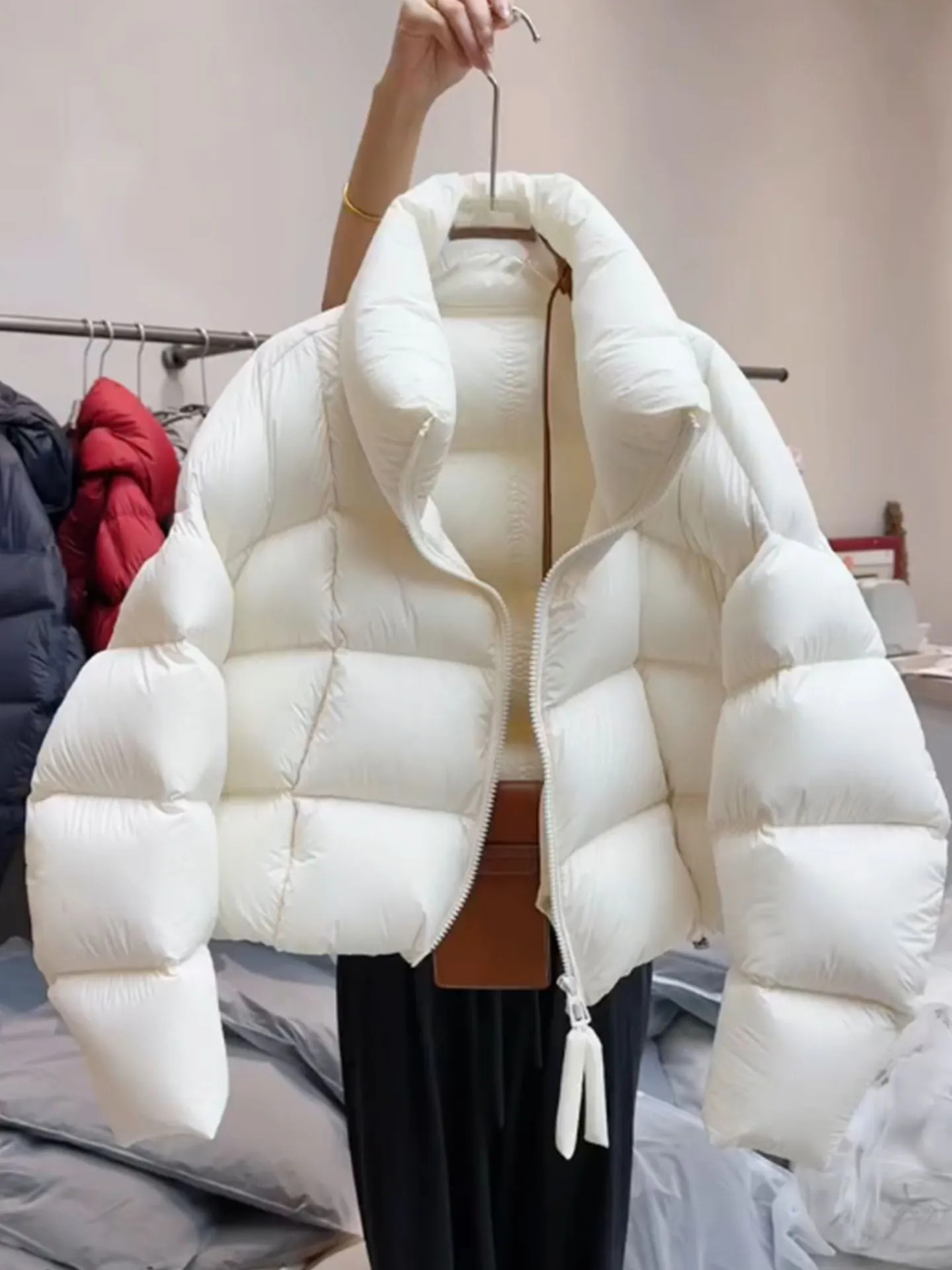 Coréen Sle ort Puffer Jaet femmes blanc moelleux vers le bas manteau hiver Faion taille haute Thi vêtements d'extérieur Ele sensation