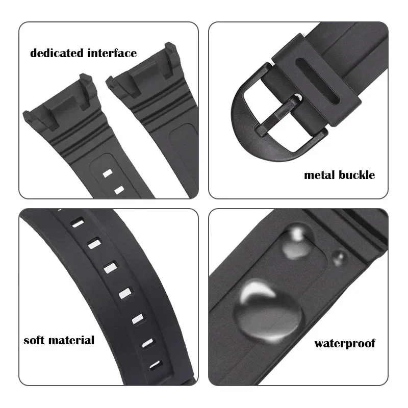 Rubber Watchband for Casio W-96H Watch Strap Accessories PU Plastic Silicone Bracelet with Special Interface Men Sport Wristband