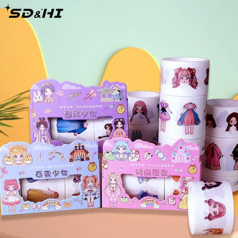Cute Princess Dress Up Waterproof Sticker Girl Cartoon Washi Tape Set Cute Children's Handbook Character Decoration Sticker