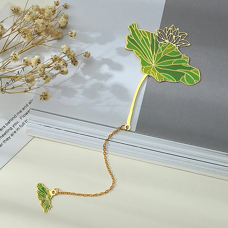 1PC Exquisite Lotus Leaf Vein Metal Bookmark Chinese Style Creative Bookmarks Tassel Pendant Student Gift School Stationery