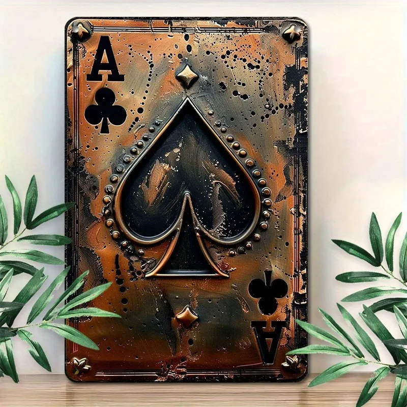 

1pc Vintage Ace of Spades Playing Card Tin Sign, Aluminum Wall Decor, Retro Metal Art Plaque, for Holiday, Home Decor Gift