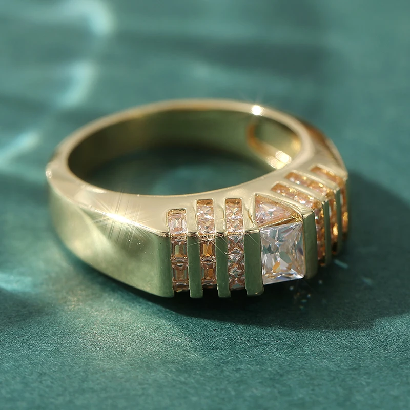 Exquisiter Eingelegter Weißer CZ Damenring Trendiger Goldfarbener Geometrischer Alltags- und Partyschmuck Jubiläumsgeschenk – Detail 4