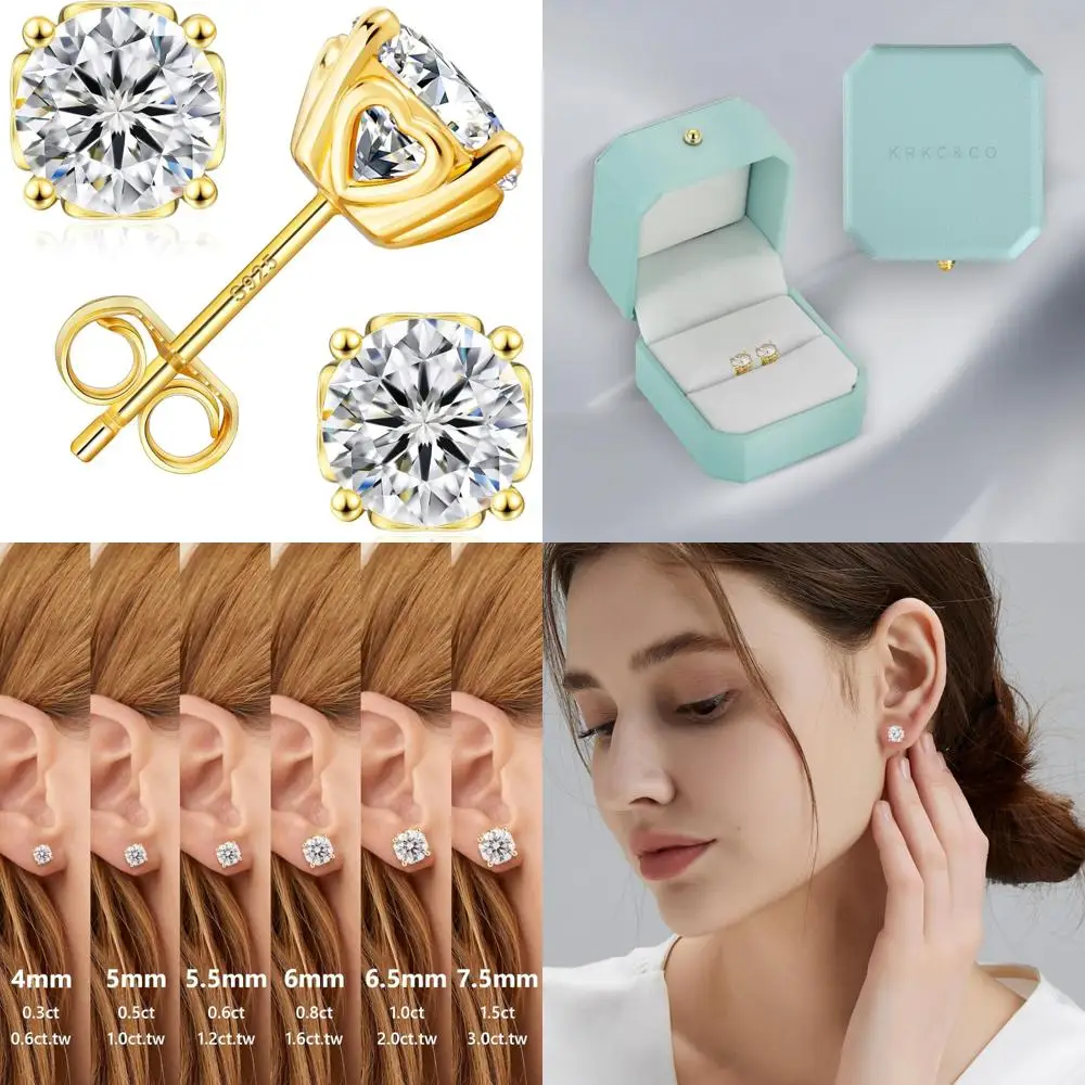 

Moissanite Heart Stud Earrings Women Hypoallergenic Sterling Silver 14K White Gold Plated 1ct-3ct D Carat Earrings Long Tail Key