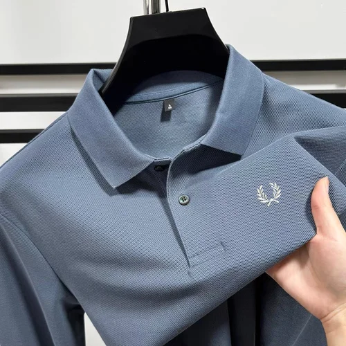 Imagen 2 del producto 100% de algodón puro de gama alta para hombre, polo de manga larga, moda de otoño, nueva camiseta de golf bordada original de lujo