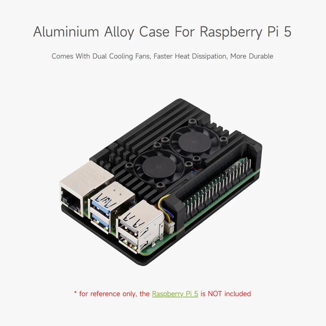 Picture 7: Waveshare Aluminium Alloy Case,  Based On Raspberry Pi 5, Faster heat dissipation, Dual Cooling Fans for Pi 5