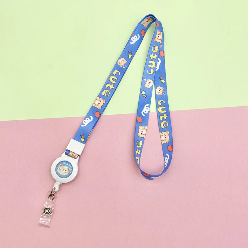 Adjustable Industrial Card Holder Badge Hanging Cartoon Retractable Buckle Lanyard Hanging Rope Student Card Holder Long Rope