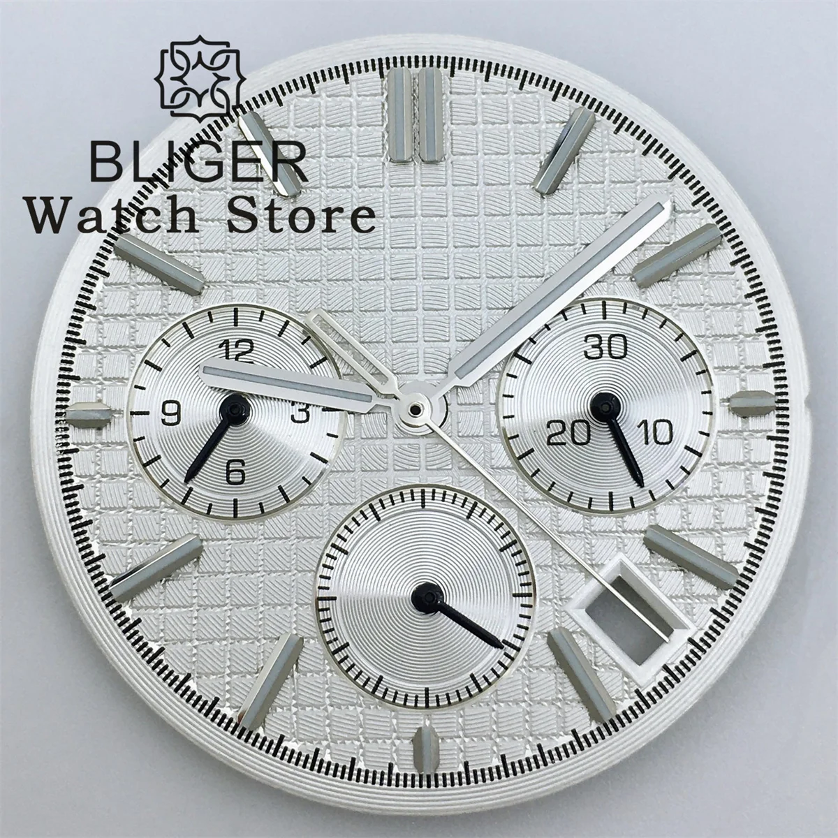 BLIGER VK63 Date window Dial 31.5mm Black White Blue Green Gray Dial With Hands Green Luminous Fit VK63 VK64 Movement