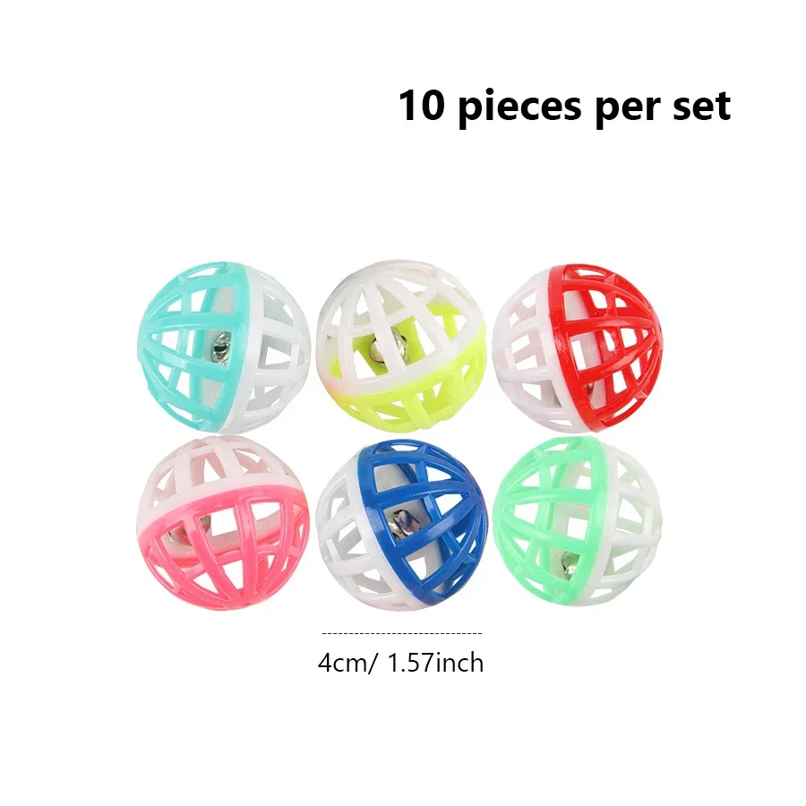 10pcs/set Plastic Cat Pet Sound Toy Cat Toys Hollow Out Round Pet Colorful Playing Ball Toys With Small Bell Cat Products