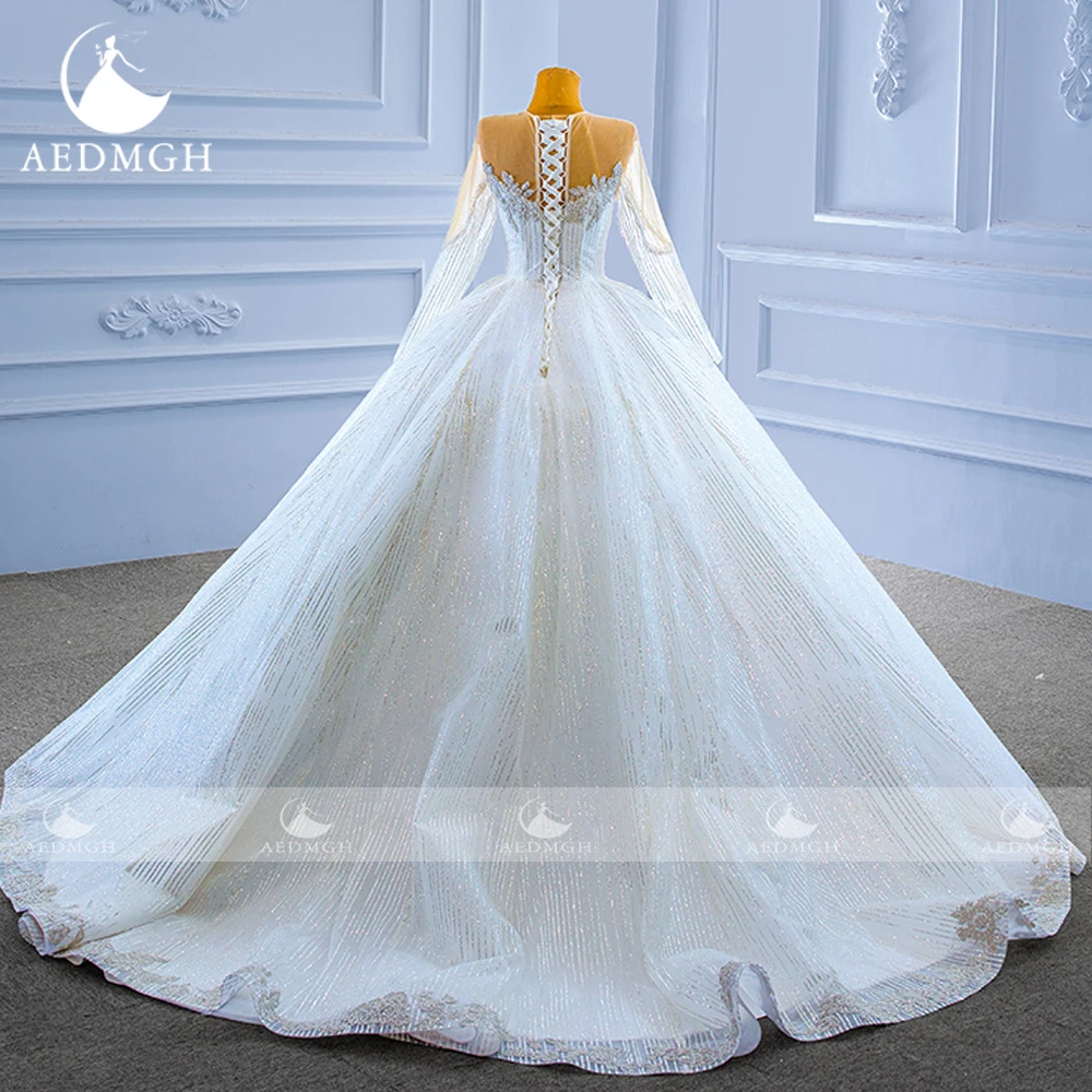 Aedmgh бальное платье принцессы свадебные платья милая с длинным рукавом Vestido De Novia кружево с бисером очаровательное свадебное платье на заказ