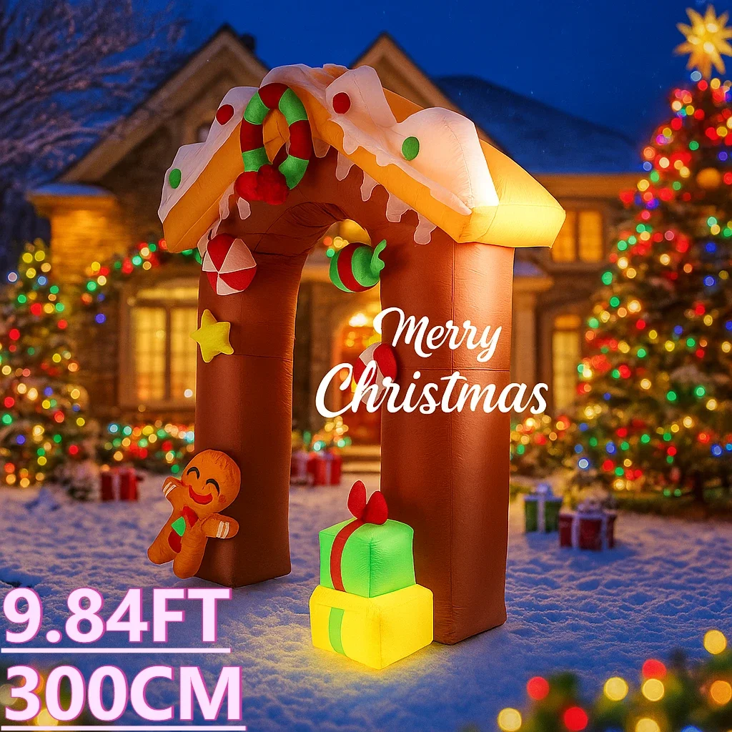 9.84FT مصباح ليد عيد الميلاد نفخ الزنجبيل منزل قوس اللعب ساحة الحديقة الطرف الديكور المنزل الحلي لوازم هدايا عيد الميلاد #5