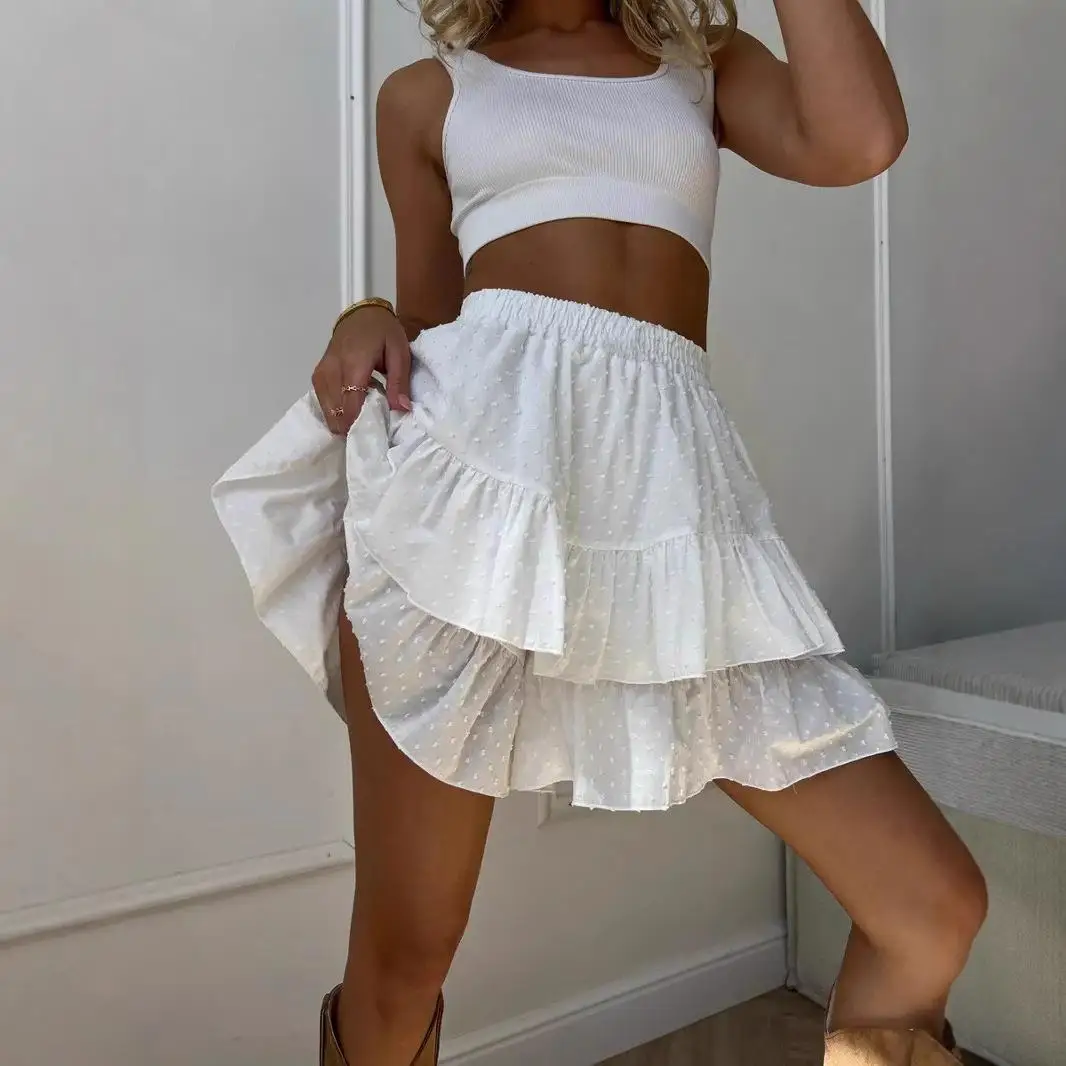 

High Waist Lace Cake Skirt f Skirt Women's Cotton Gored Hemline Busin Casual High Waist Design Cotton Fabric