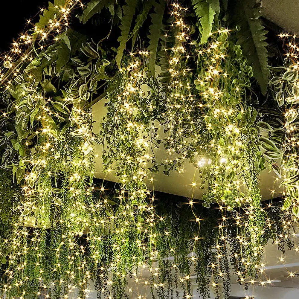 Pop 1PACK Solar Powered String Lights 200 LED Waterfall Lights Waterproof Vine String Fairy Light For Outdoor Garden Christmas D