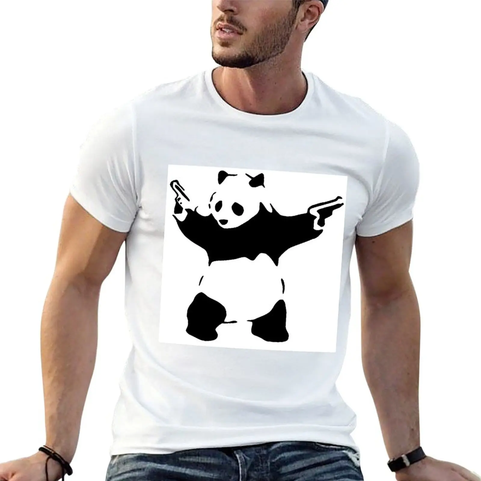 

cotton black Pandamonium Panda for luxury shirt Artwork t plain man T-Shirt t-shirt Banksy man Armed package