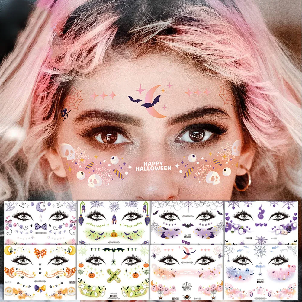 Halloween Face Stickers Temporary Tattoo For Face Multi-style Cartoon Tattoo Stickers Waterproof Long Lasting Disposable Tattoo