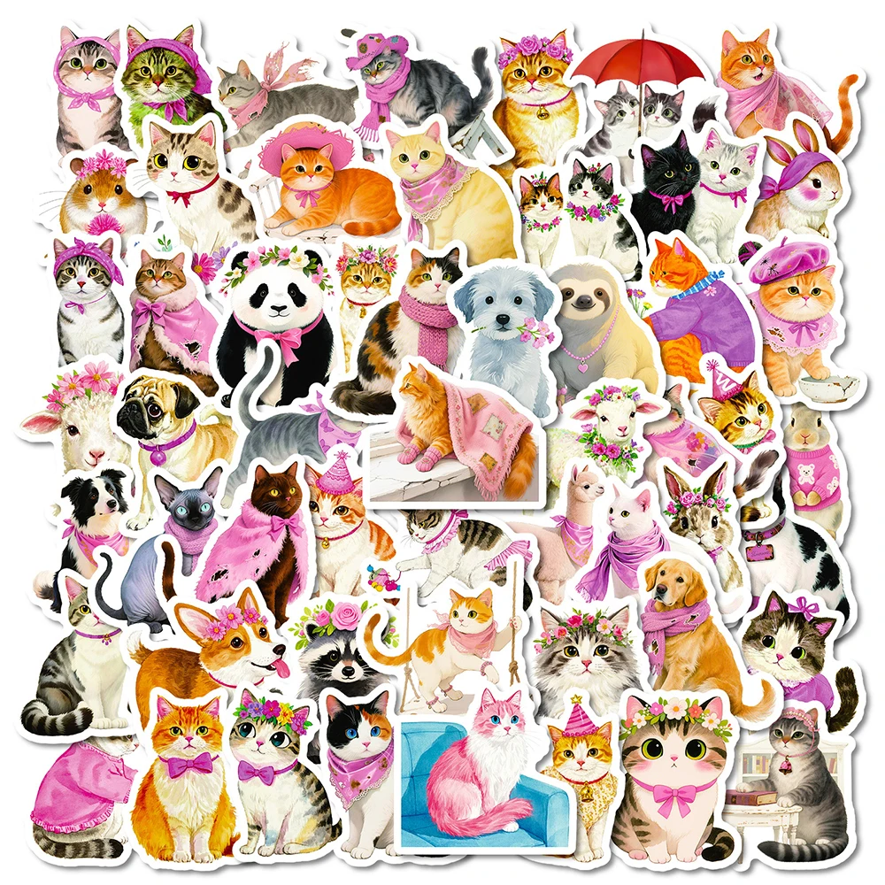 10/30/56pcs Kawaii Cat Dog Cartoon Graffiti Stickers Cute Animal Aesthetic Decals Luggage Diary Phone Decoration Sticker Kid Toy