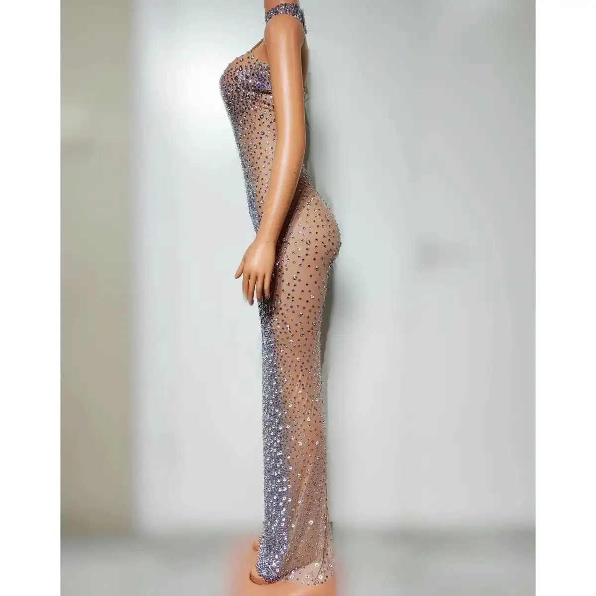 Boate dj bar feminino cantora palco desempenho traje sexy cheio de diamante perspectiva malha emagrecimento saia dança equipe tema mostrar