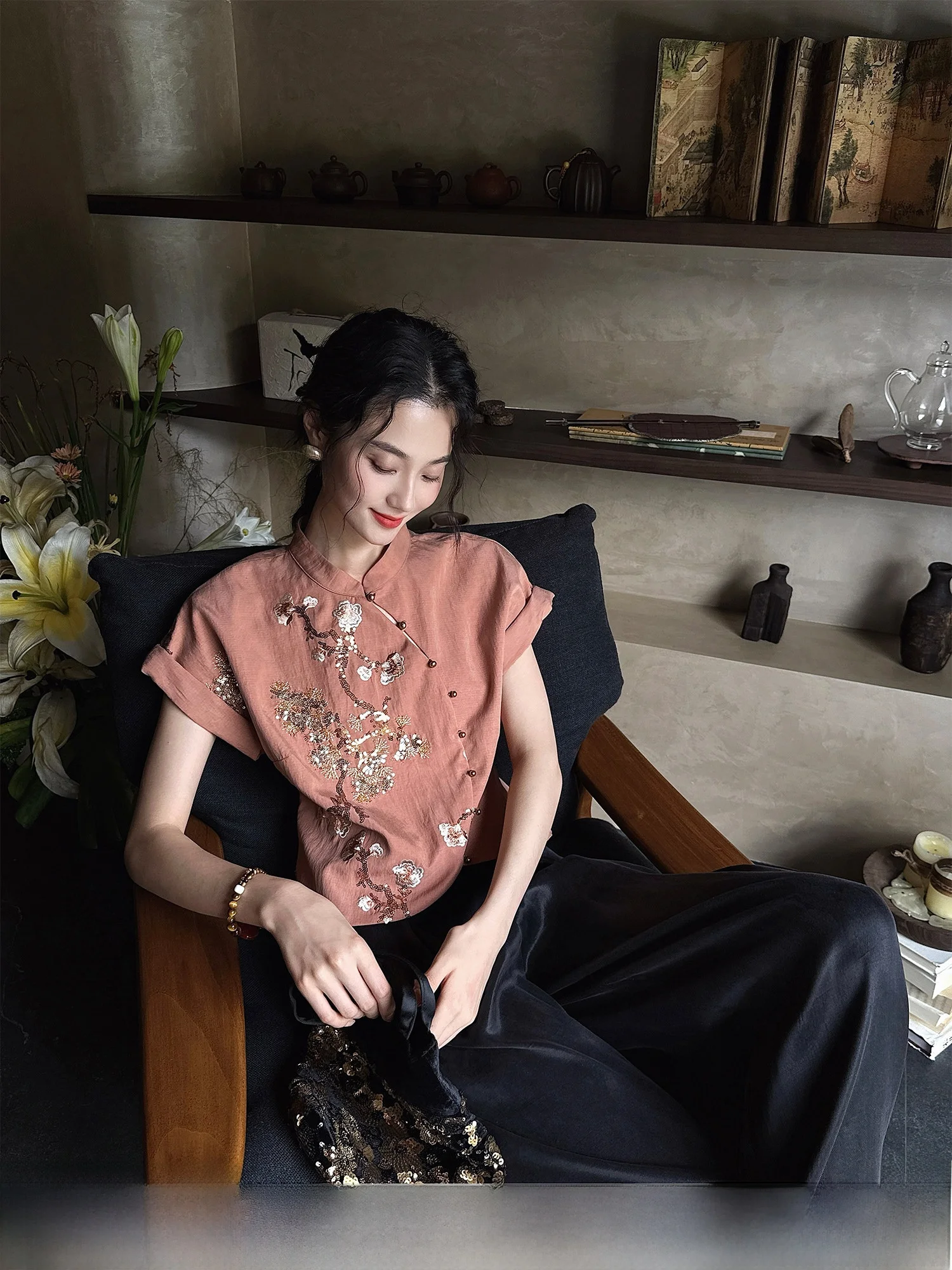 

Новая женская блузка Sanji Bla Flower в китайском стиле, дышащая, влагоотводящая, стандартный крой