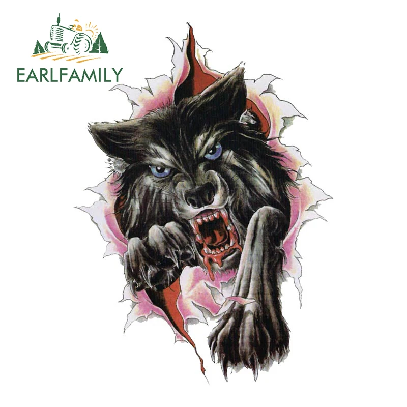 EARLFAMILY 13cm x 9.3cm Angry Wolf Torn Decal Cartoon Vintage Car Sticker DIY Window Laptop Toolbox Decoration Car Styling