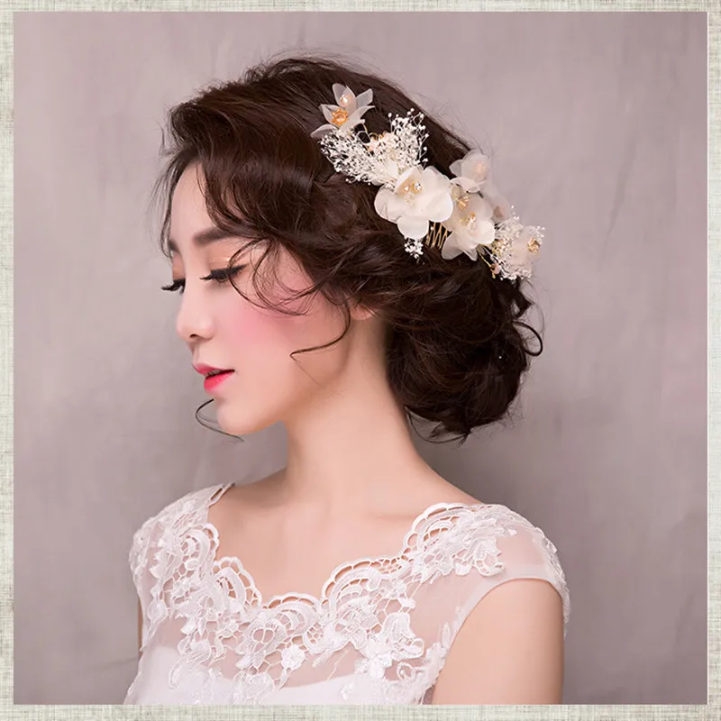 White Flower Comb Barrette Sets Hair Clips Hairpin Bride Headwear Handamde Bridal Wedding Hair Accessories Jewelry Headpiece