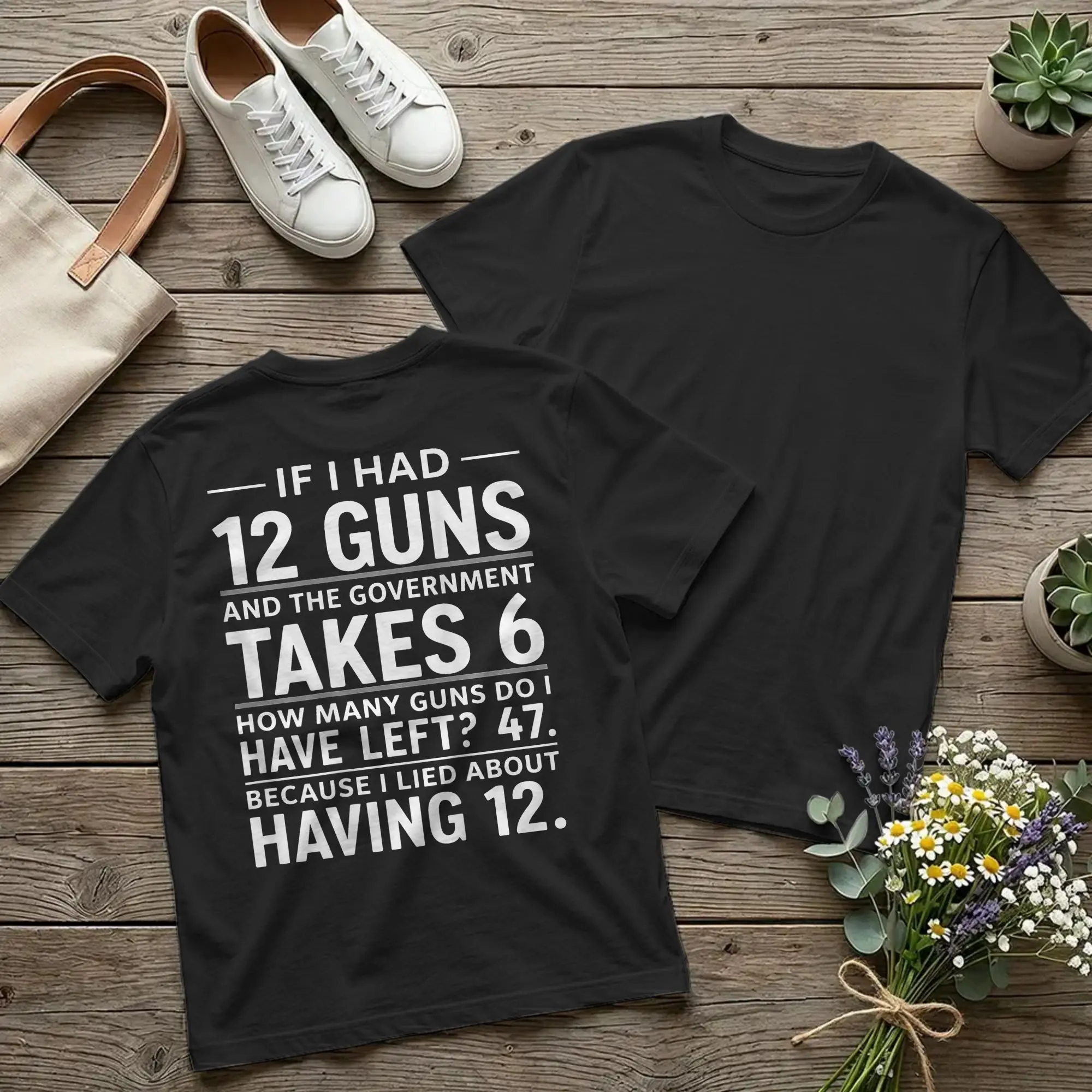 Backprint If I Had 12 Guns Funny Math T Shirt Men's Pure Cotton Vintage T-Shirts Round Neck Second Amendment Tees Tops Gift Idea