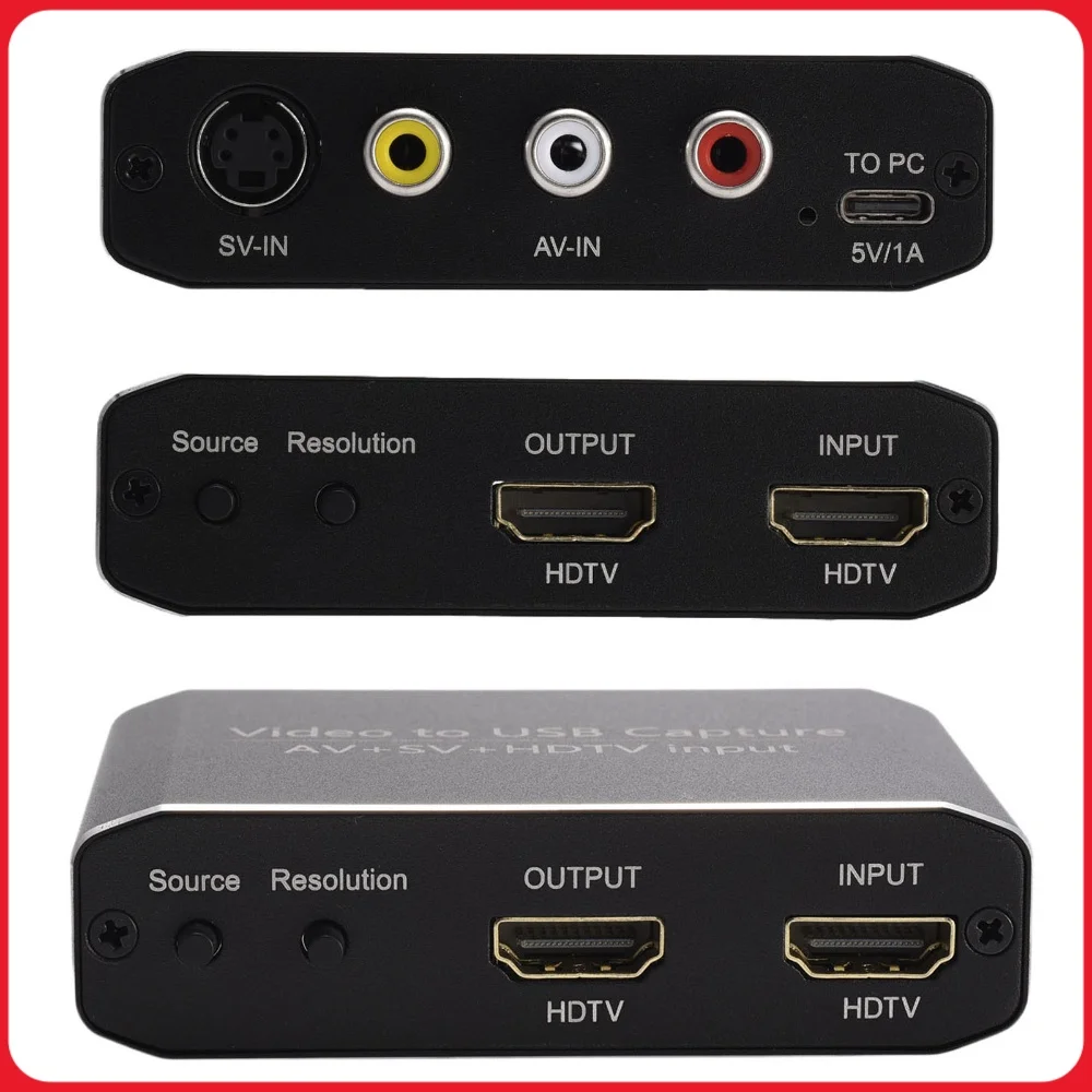 AV/S-VIDEO/HDMI-Compatible Video Capture Card Converter Game Capture Device for Camera Laptop PC Game Live Streaming Recording