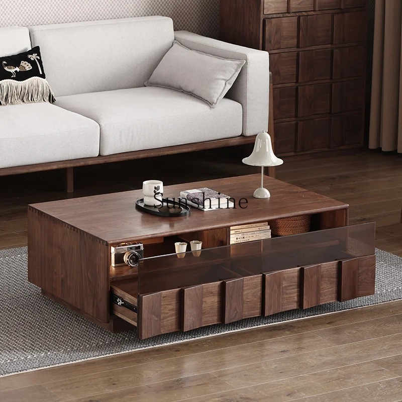 

Wabi Sand wind solid wood coffee table black walnut color high-end light luxury retro coffee table
